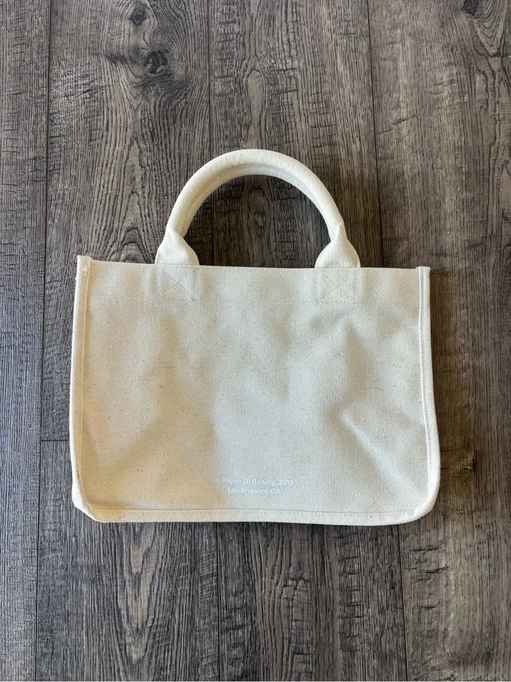 Tower 28 Cream Canvas Tote with White Logo